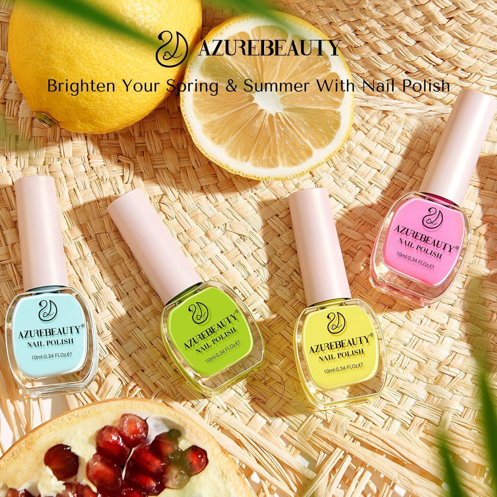 AZUREBEAUTY Nail Polish Set, 4 Colors Pastel Lime Green Yellow Pink Quick Dry Natural Nail Lacquer Strengthening Treatment Kit DIY Salon at Home