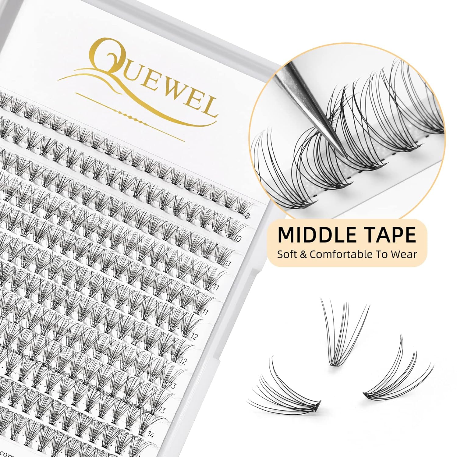 QUEWEL Lash Clusters 240Pcs Cluster Lashes 10D 0.10C Curl 12mm Individual Lashes Soft&Comfortable DIY Eyelash Extension at Home(10D 0.10C 12)