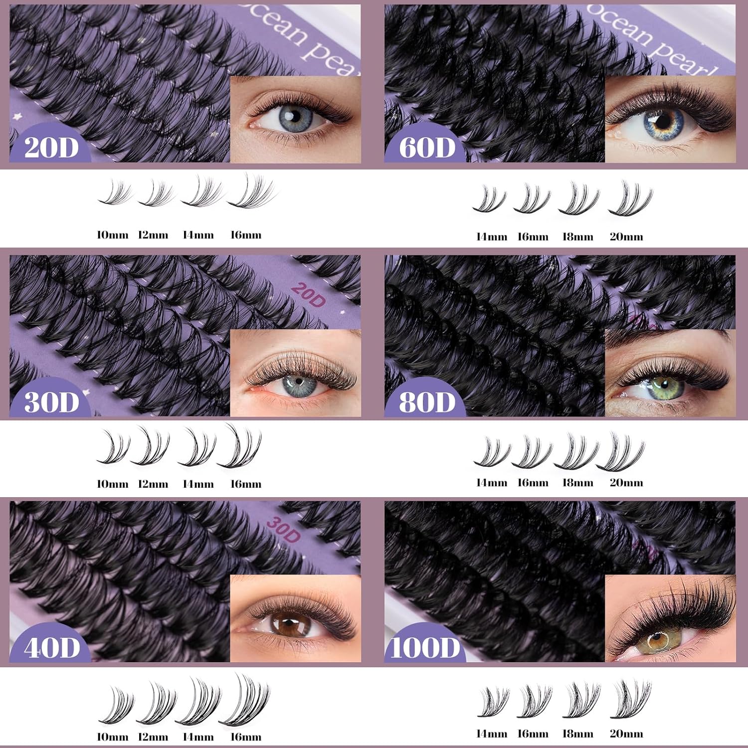 Ocean Pearl Lash Clusters 480PCS 10-20mm Individual Lashes Thick Cluster Eyelash Extensions 20D+30D+40D+60D+80D+100D Eyelash Clusters Lashes Clusters Eyelashes DIY Lash Extension Cluster Lashes-6