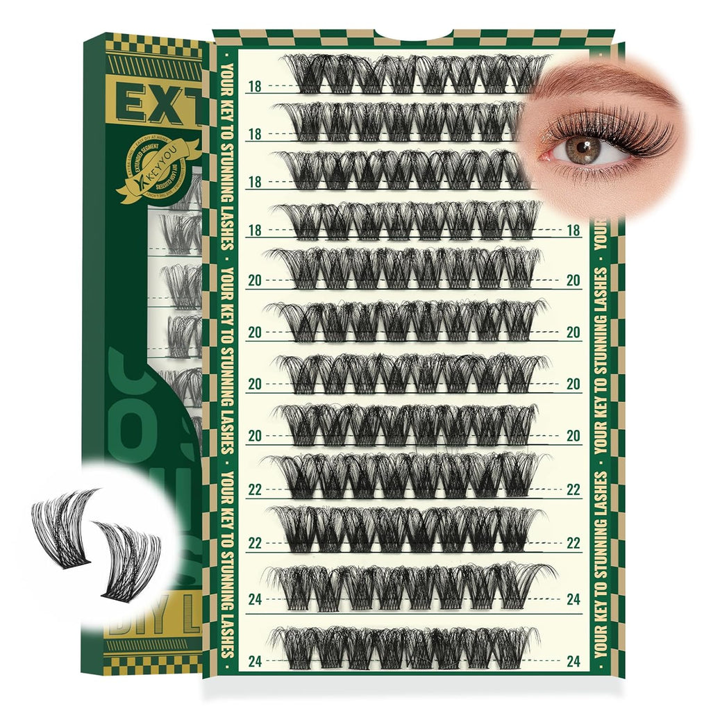 Lash Clusters 96pcs Eyelash Clusters D Curl 18-24MIX Cluster Lashes KEYYOU Volume Wispy Lash Extension Soft&Comfortable Easy DIY at Home(Y01,D-18-24MIX)