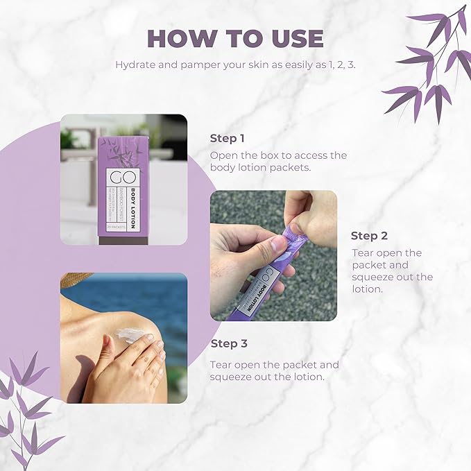 GO Essentials Travel Size Lotion Packets – Single Use Body and Hand Lotion for Hydrated Skin and Toiletries. Airline Friendly – Portable Bulk. Womens Gift Set