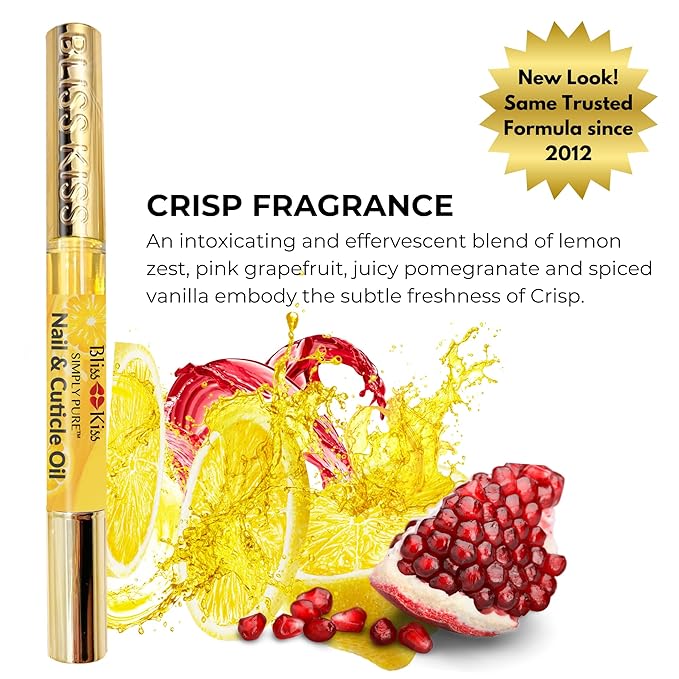 Bliss Kiss | Crisp Fragrance 4 Nail Oil Cuticle Pens w/Vitamin E & Jojoba⏤Nail Strengthener Nail Growth Treatment for Brittle Peeling Breaking Thin Nails