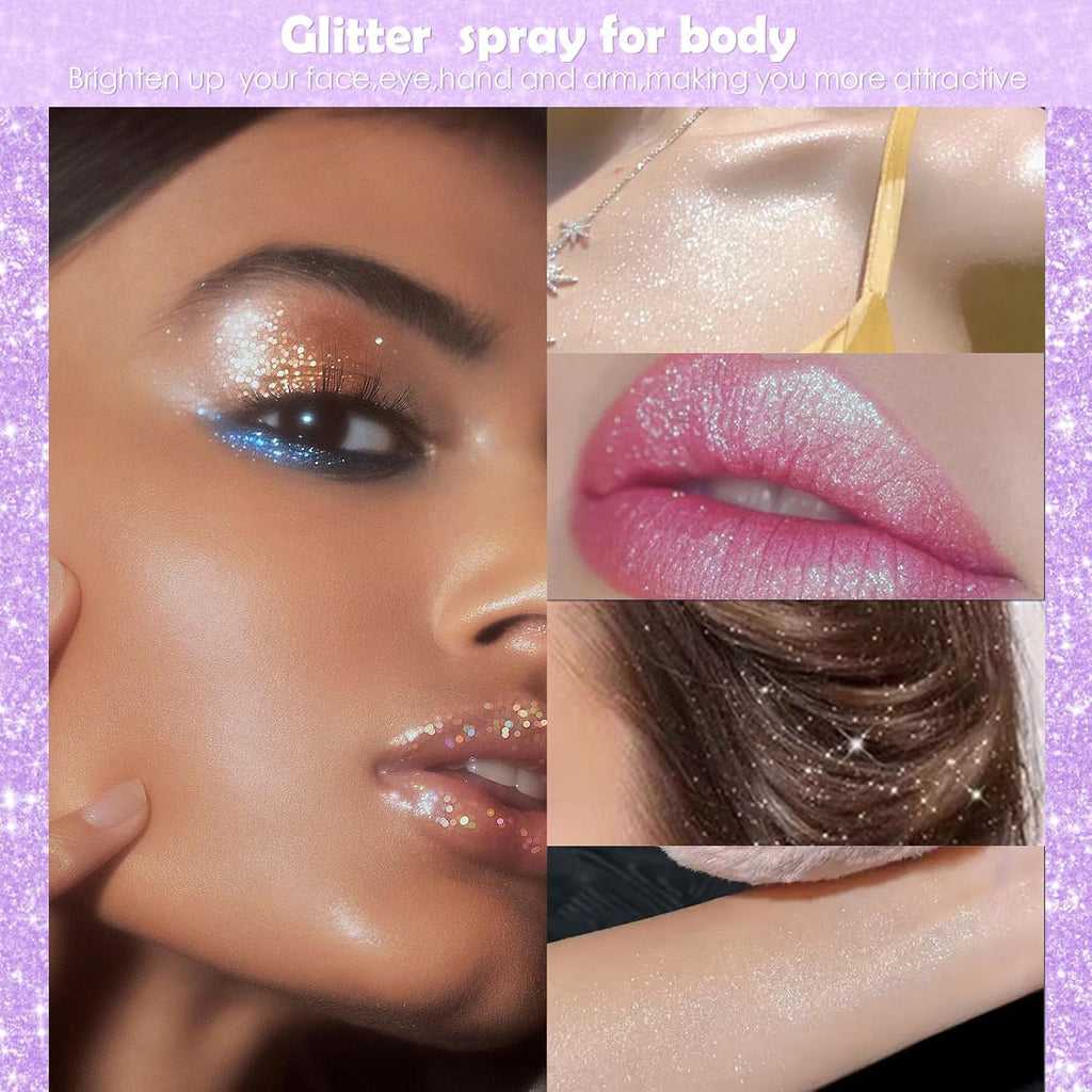 Yosca Body Glitter Spray, 30ML Loose Body Shimmer Powder Iridescent Hair Spray White Glitter Sparkle Highlighter Makeup Mardi Gras Festival Concert Party Rave Accessories for Clothes Hair Face Nail