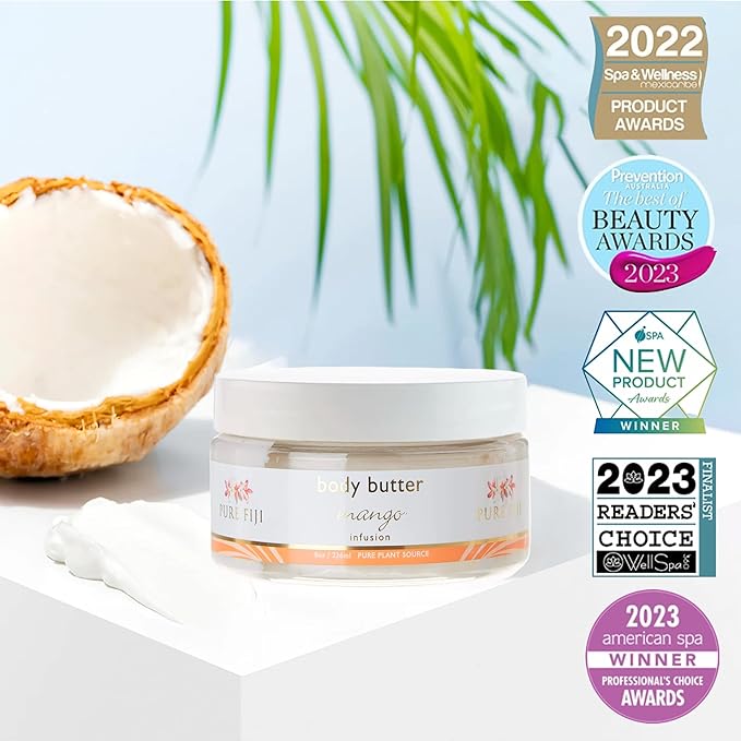 PURE FIJI Body Butter - Moisturizer Body Butter Cream - Face Cream and Body Lotion for Dry Skin with Natural Oils & Vitamin E, Body Butter For Women for Men,Mango, 8oz