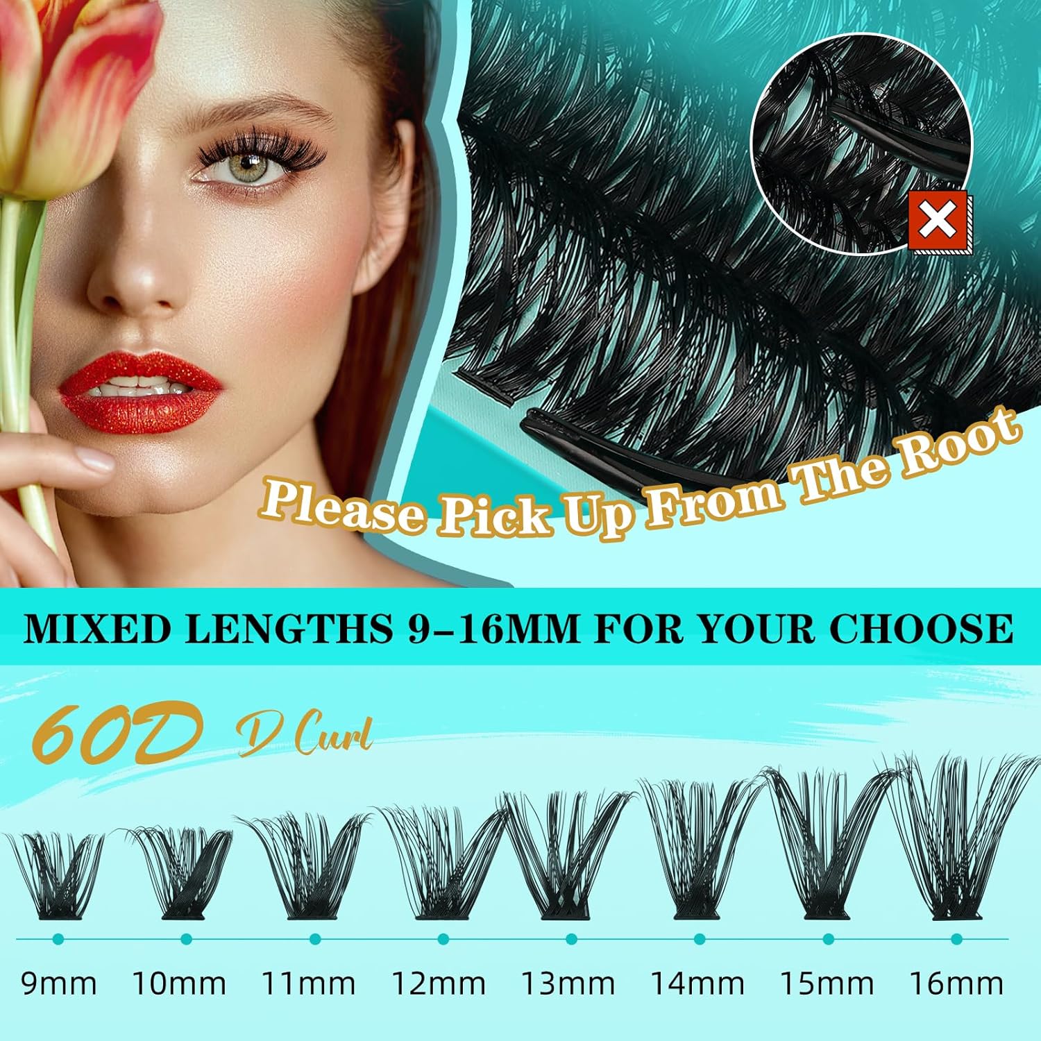 Lash Clusters Kit 240PCS Eyelash Extension Kit D Curl Wispy Clusters Lash DIY Lashes Extensions Kit Natural Individual Lashes Kit with Lash Bond and Seal Eyelash Tweezer(60D,D-Mix9-16mm)