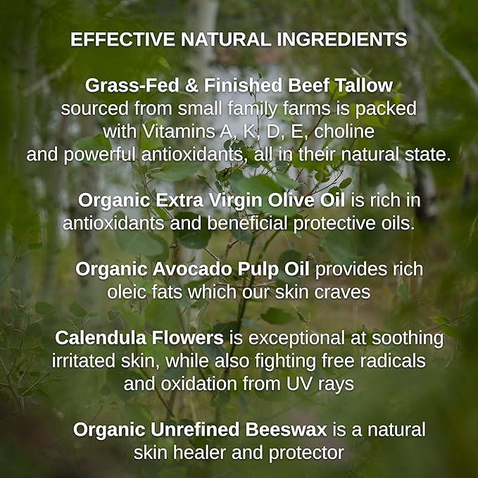 Tallow & Calendula Face and Body Balm - Paleo and Primal - 100% Grass Fed Tallow, Avocado and Olive Oil with Calendula Flowers (Unscented, 4)