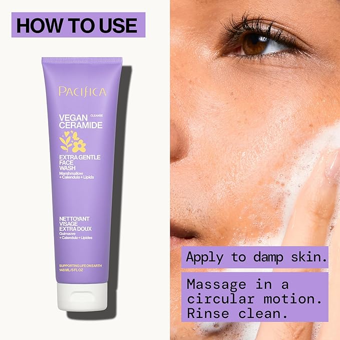 Pacifica Face Wash for Sensitive Skin Facial Cleanser Vegan Ceramide Barrier Repair Extra Gentle for Daily Fragrance Free for Sensitive Skin, Clean Beauty, Vegan & Cruelty-Free Dermatologist Tested