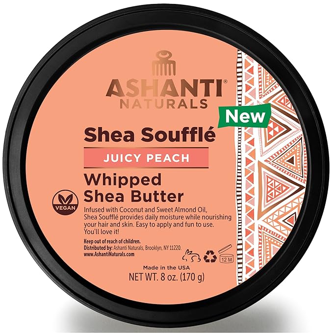 Scented Whipped Shea Butter for Skin | African Body Butter for Women w/Coconut, Almond Oil (Juicy Peach Souffle, 8 oz)
