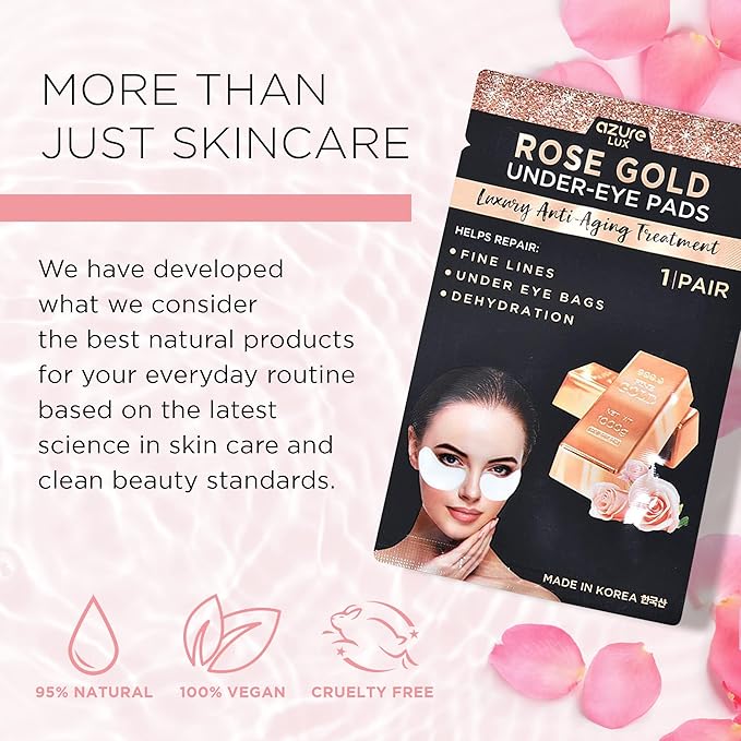 Azure Cosmetics Rose Gold Luxury Anti Aging Under Eye Pads - Lifting, Smoothing & Hydrating Eye Mask Patches - Reduces Fine Lines, Wrinkles, Dark Circles & Puffiness - Made in Korea - 5 Pairs