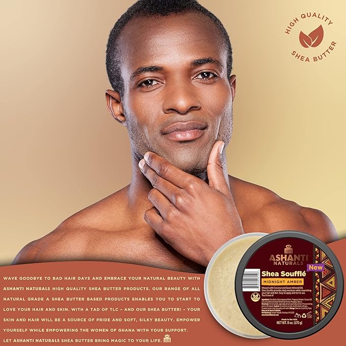 Scented Whipped Shea Butter | Unrefined Shea Butter from Ghana, Coconut and Almond Oil | Creamy, Moisturizing, Soothing (Midnight Amber Souffle, 8 oz)