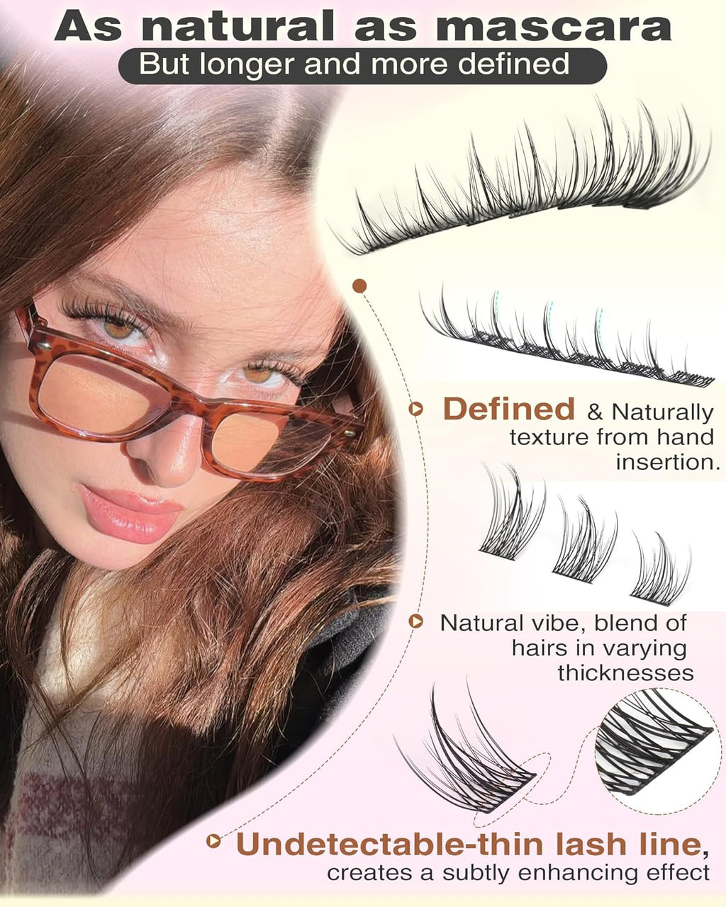 Natural Lash Clusters Kit Wispy Manga Eyelash Clusters Fairy Lash Extension Kit C Curl Cluster Eyelashes Extensions Kit (No Tweezers)