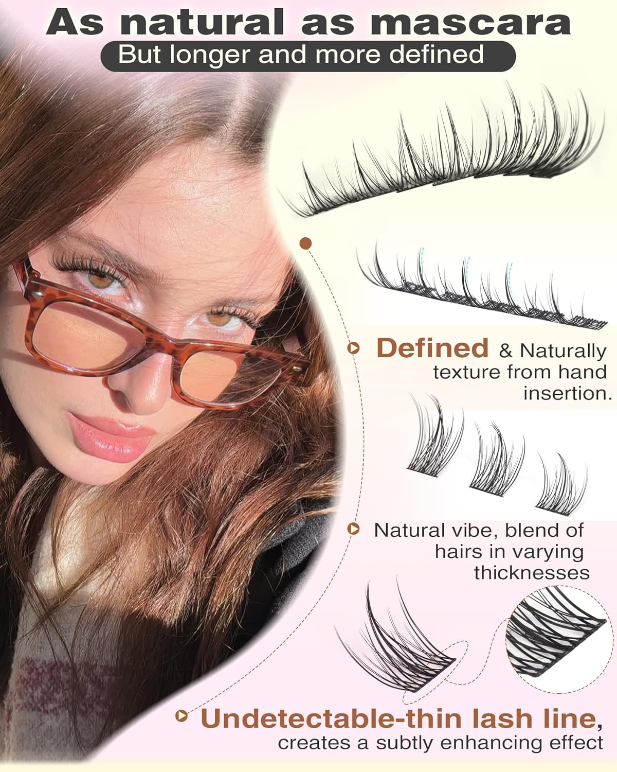 Natural Lash Clusters Kit Wispy Manga Eyelash Clusters Fairy Lash Extension Kit C Curl Cluster Eyelashes Extensions Kit (No Tweezers)