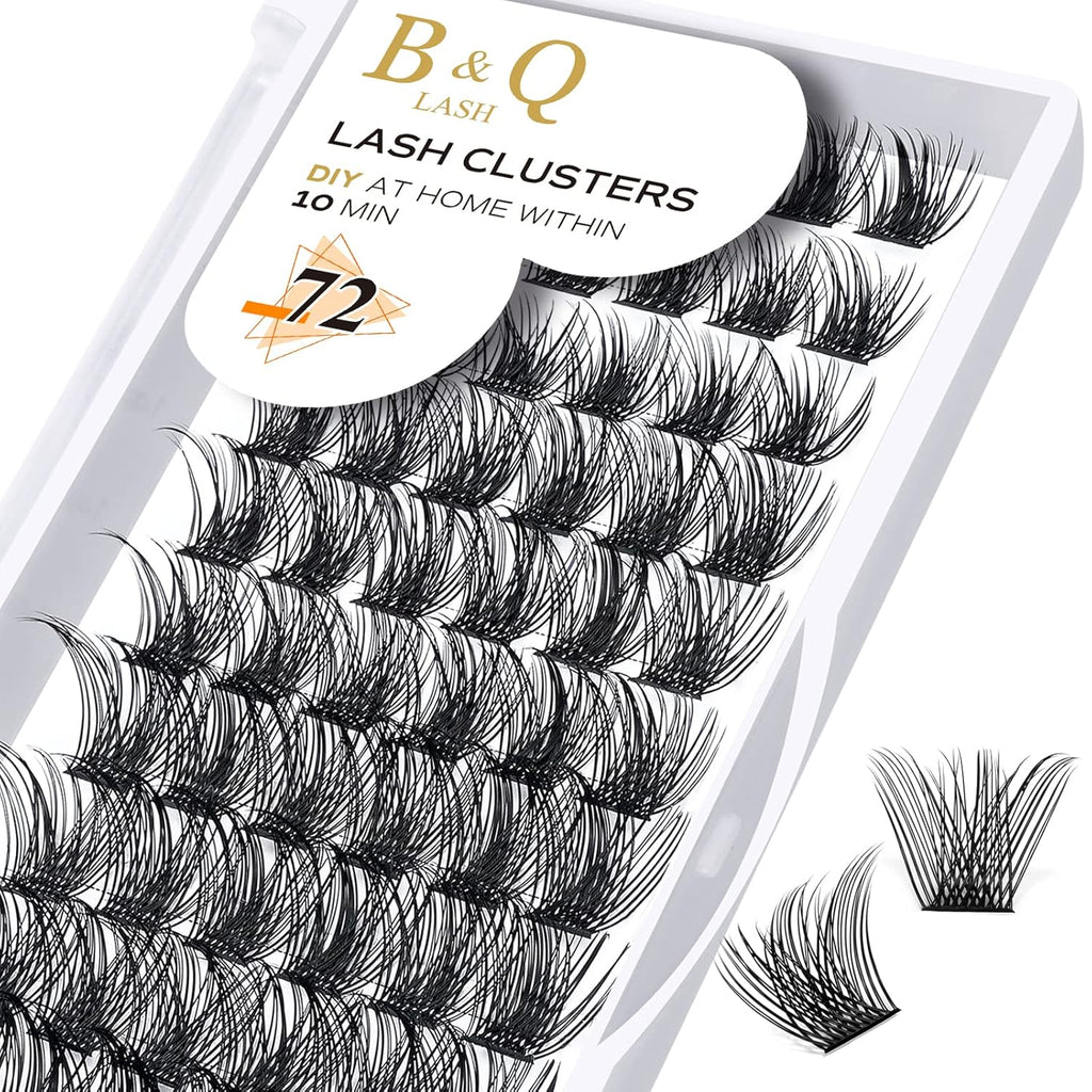 B&Q Lash Clusters Wispy B02, Eyelash Clusters 72PCS Cluster Eyelash Extensions, D Curl Lash Cluster 8-16mm Natural Individual Lashes Volume False Eyelashes Clusters with Soft Band(B02-D-8-16MIX)