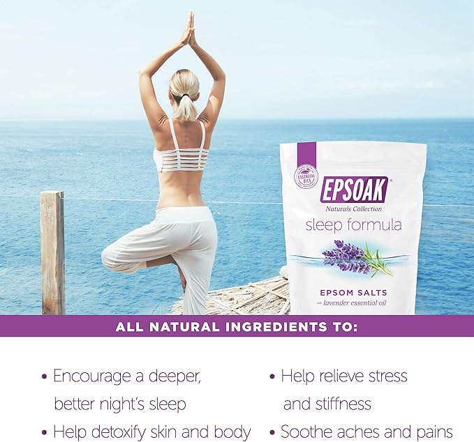 Epsoak Epsom Salt 6 lb. Magnesium Sulfate USP. (Qty. 3 x 2lb. Bag), Lavender Sleep Formula, Resealable Epsom Salt Bag, Made in The USA, Cruelty-Free Certified