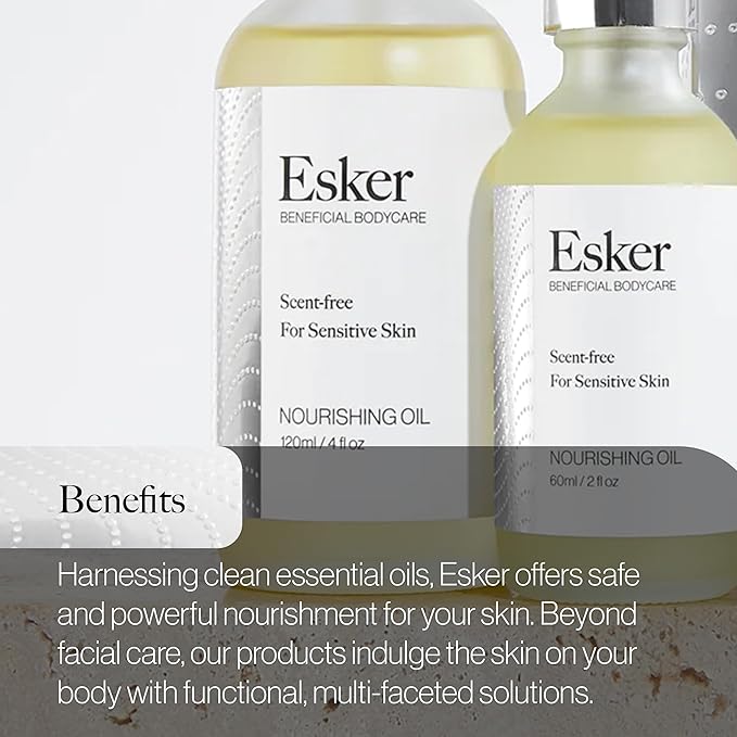 ESKER Nourishing Body Oil For Sensitive Skin Formulated to Hydrate and Retstore Dry Skin Infused with Prickly Pear Oil | Unscented | Vegan | Cruelty-Free Clean Beauty (4 fl oz | 120 ml)