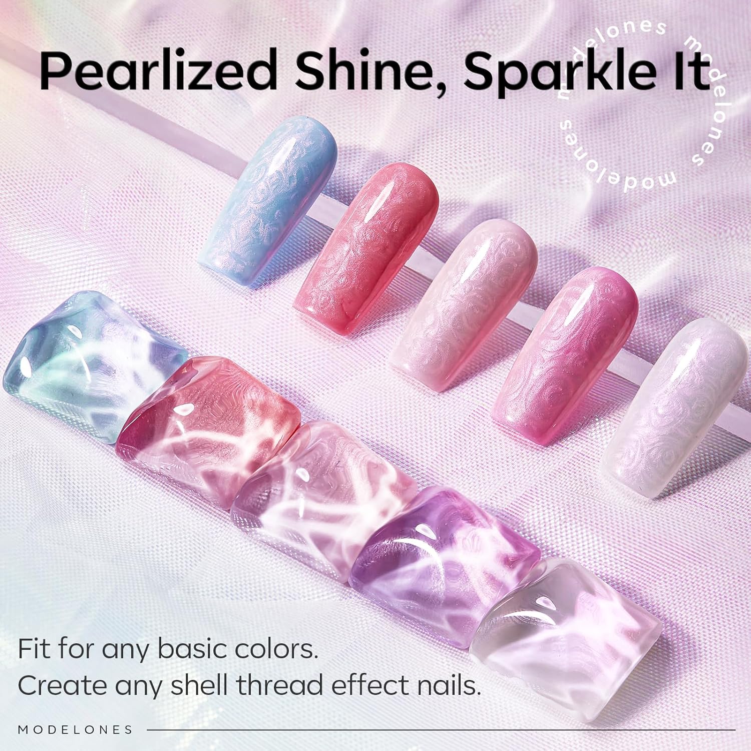 modelones Pearl Gel Nail Polish Top Coat, 2-in-one Clear Pearlescent Glitter Glossy Sparkle Finish Long Lasting Soak Off Mermaid Shimmer Manicure Nail Art Home Salon DIY 10 ML
