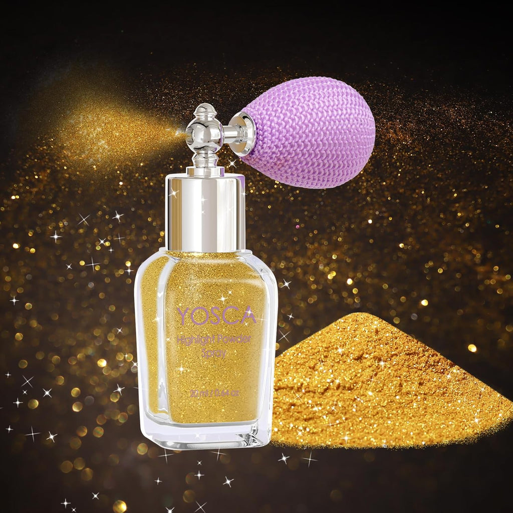 Yosca Body Glitter Spray, 30ML Loose Body Shimmer Powder Hair Spray Gold Glitter Sparkle Highlighter Makeup Mardi Gras Festival Accessories for Rave Clothes Hair Face Nail Art