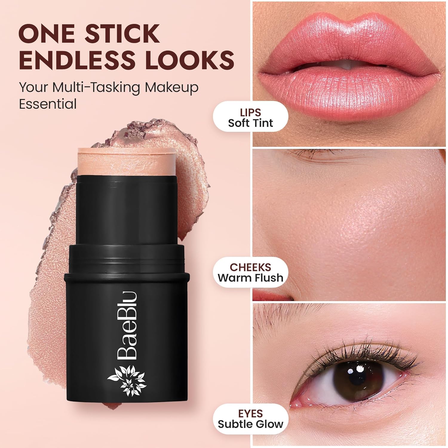 Organic Blush Tube, Moscato - 100% Natural Vegan Cream Blush Sticks, Multi-Use Bronzer, & Highlighter for Lips, Cheeks & Eyes, Buildable Shimmer, Gluten-Free, Paraben-Free, Made in USA