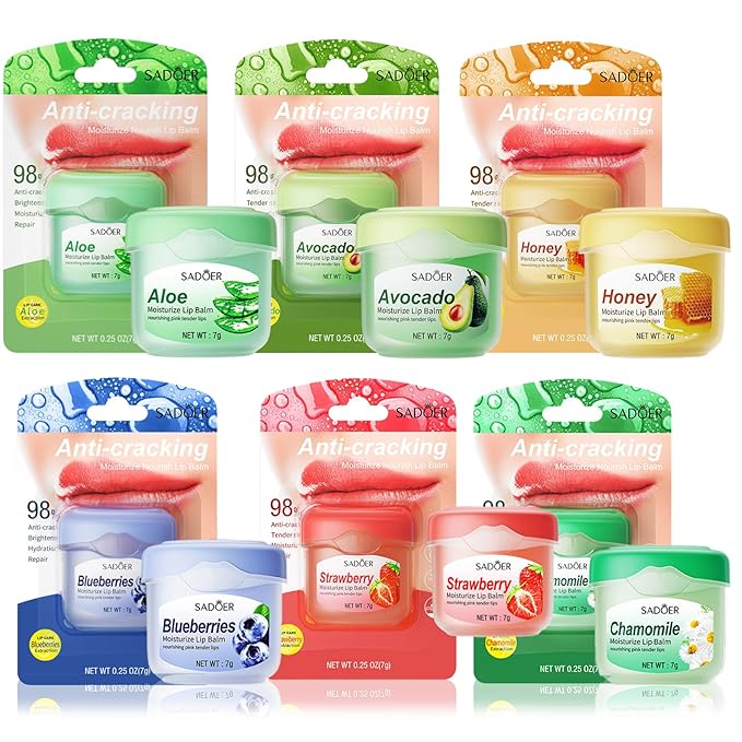 6 Pack Natural Lip Balm For Women & Girls - Hydrating & Repair, Moisturizing For Dry Cracked Lips, Smooth, Sleeping Mask Overnight - 6 Tastes