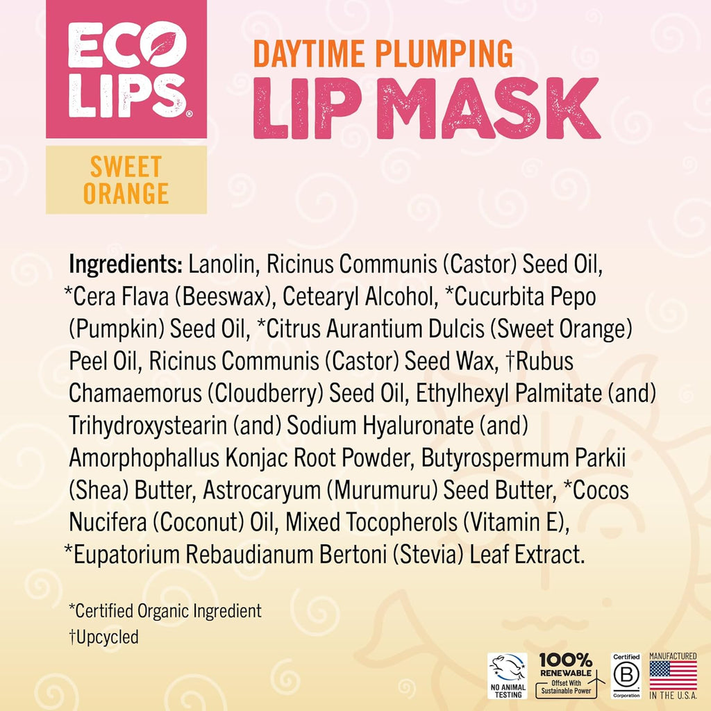 Eco Lips Plumping Daytime Lip Mask with Hyaluronic Acid and Upcycled Cloudberry Oil, 2-pack by Eco Lips 100% Natural. Made in USA