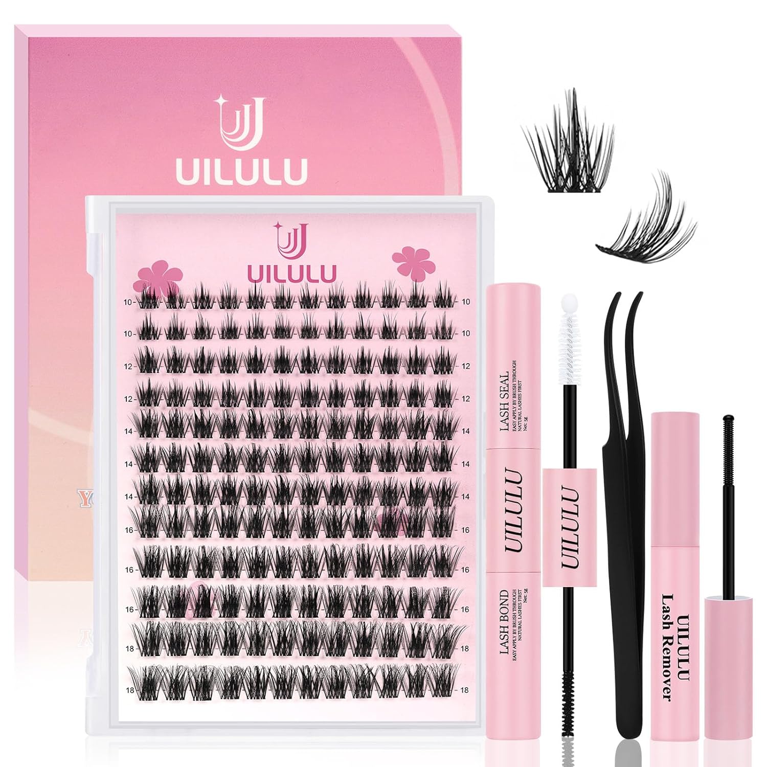Lash Clusters kit 10-18mm DIY Lash Extension Kit 144 D Curl Lash Clusters 0.07D Wispy Individual Lashes Clusters False Eyelashes Eye Lash Extension Lash Kits Extensions Kit U06 Kit
