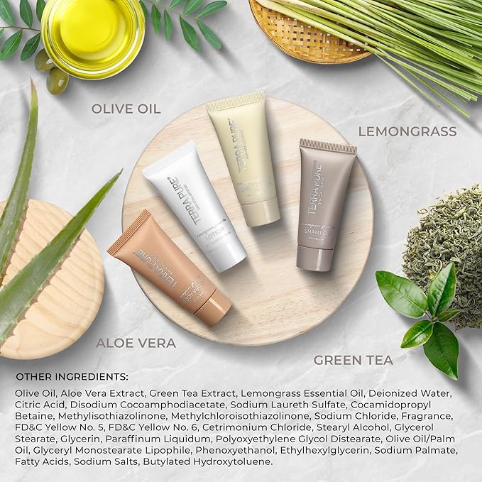 Terra Pure Spa Collection Bulk Set Toiletries | 1-Shoppe Amenities Kit for Hotels & Vacation Rentals | 0.85 oz Shampoo, Conditioner, Body Wash & Lotion | 80 Pieces