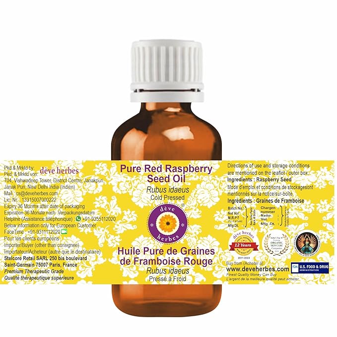 dève herbes Pure Red Raspberry Seed Oil (Rubus idaeus) Cold Pressed 5ml (0.16 oz)