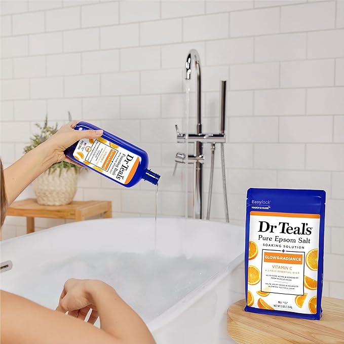 Dr Teal's Salt Soak with Pure Epsom Salt, Glow & Radiance with Vitamin C & Citrus Essential Oils, 3 lbs (Pack of 2)