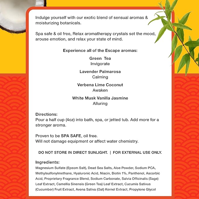 Relax Spa & Bath, Epsom & Dead Sea Salts, Aromatherapy Bath Salts for Hot Tub, Bath, or Spa, Infused with Magnesium, Mothers Day Gifts & Gifts for Mom, Verbena Lime Coconut Scent