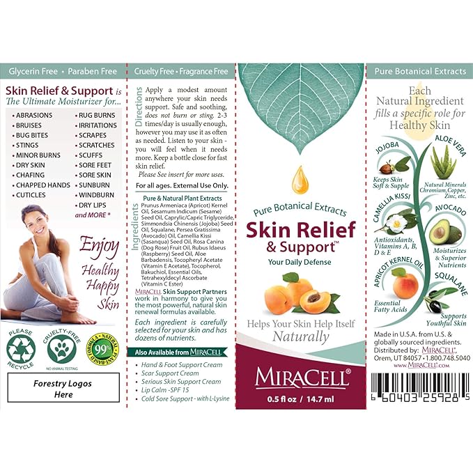 Miracell Skin Relief & Support Oil – Natural Face & Body Moisturizer with Apricot, Jojoba, and Vitamin E – Fast-Absorbing Hydration for Dry, Sensitive, or Rough Skin – 0.5 oz