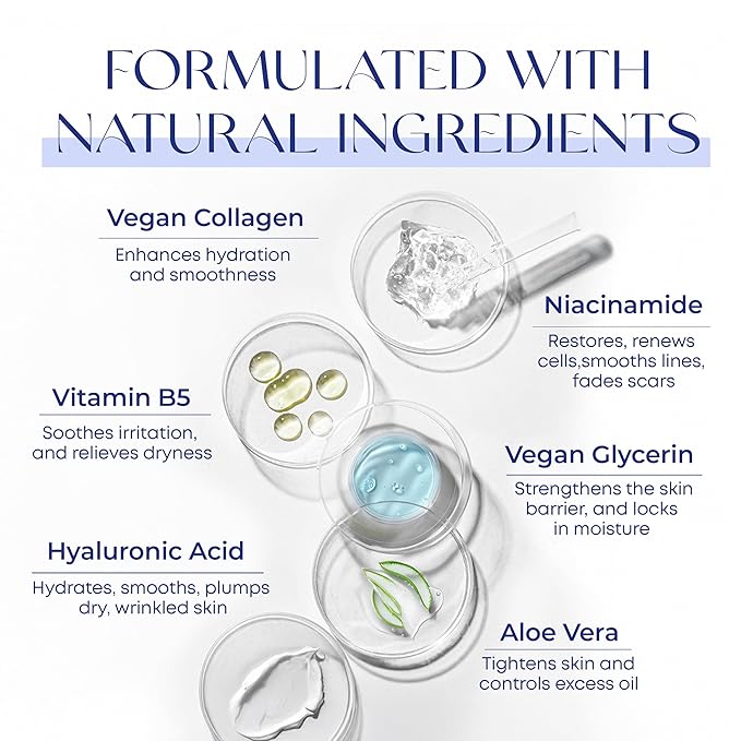 Hyaluronic Acid & Collagen Face Serum - Dermatologist Tested, Skin Tightening, Hydrating - Anti-Aging, Clean Beauty, Cruelty-Free Korean Skincare for All Skin Types - 1.69 Fl oz