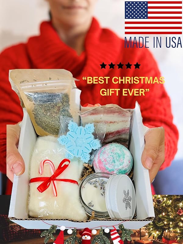 Beets and Apples Christmas Gift Basket for Women Holiday Spa Set Soap Candle Gifts for Her, Mom, Winter Spa Gift Set, Tea, Soap Candle Gift Set, Christmas Gift Set, Handmade in USA (Christmas)