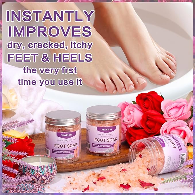 Foot Soak Kit Pack of 3 Natural Epsom Salt Rose- Essential spa Itching,Foot Bath Salt Tea Tree Oil Soak Care Pedicure Feet spa Message Tea Tree Oil