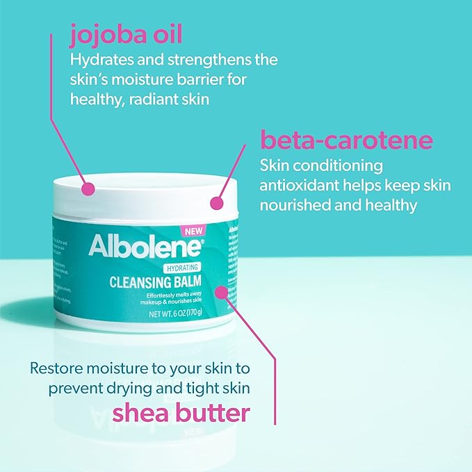 Albolene Cleansing Balm, Hydrating Makeup Remover and Face Wash with Shea Butter and Jojoba Oil, 6 fl oz, Packaging May Vary