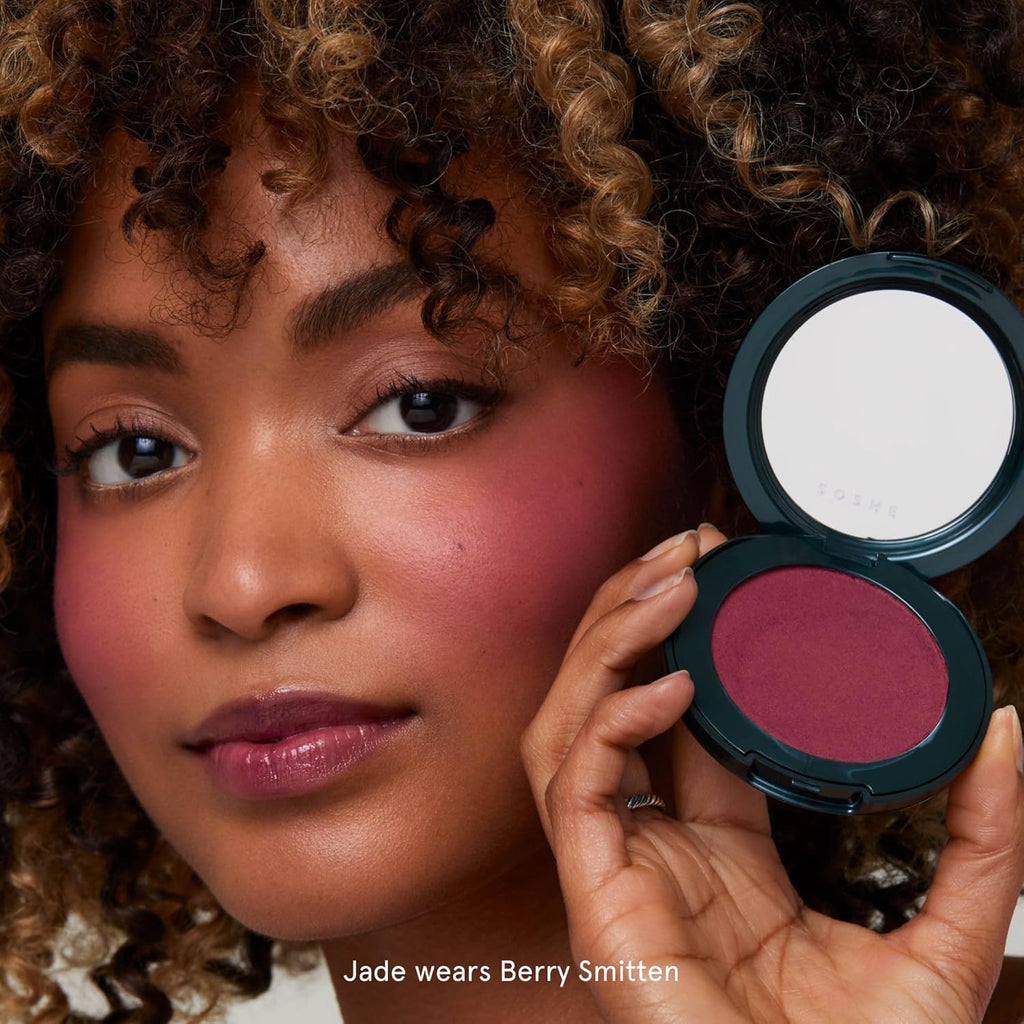 SOSHE Beauty - Blurring Pillow Blush | Featherlight, Cushiony, Cream to Powder Formula | Squalane, Cucumber Seed Extract, Ashwagandha Root | Vegan, Clean, Cruelty-Free (Berry Smitten, Rich Plum)