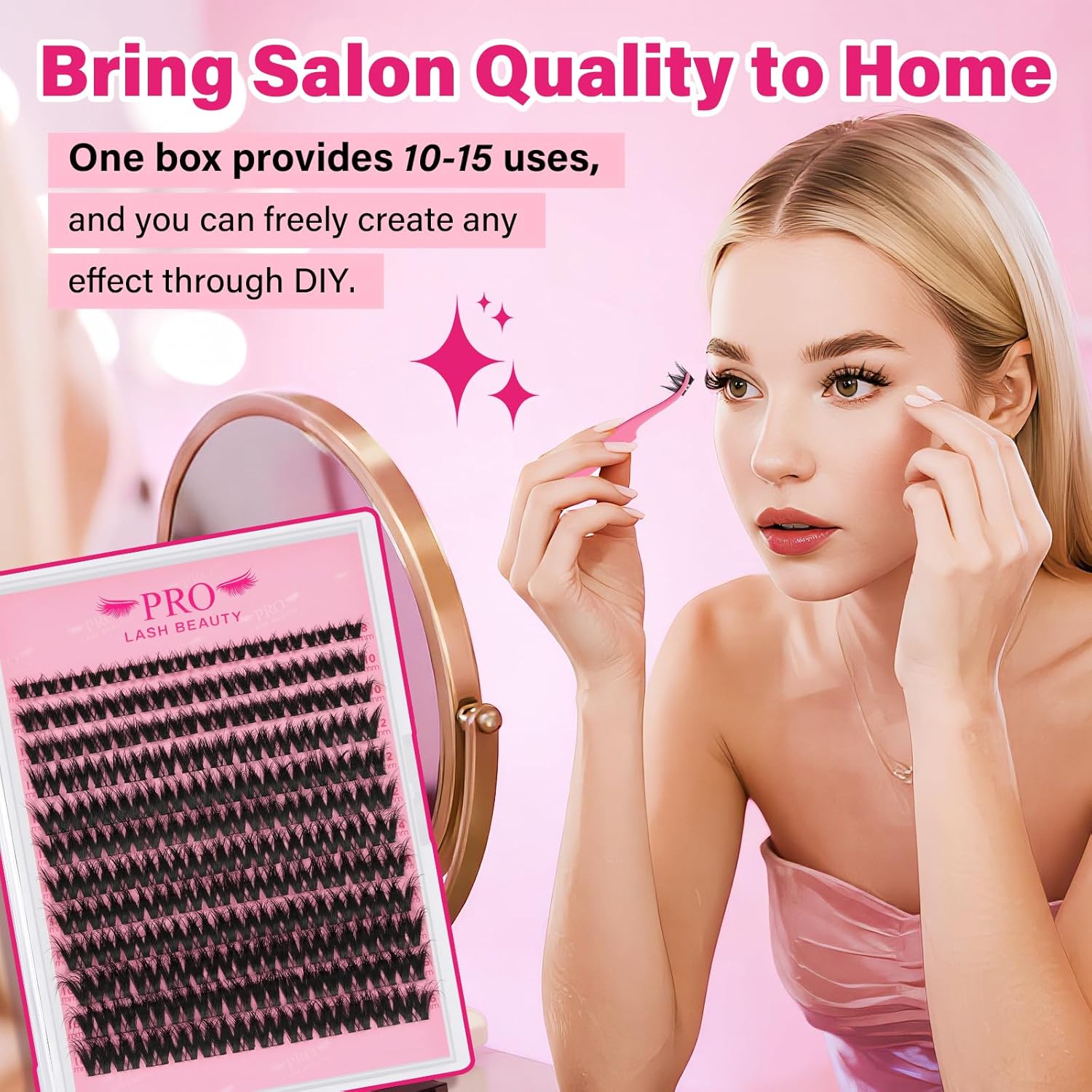 PRO LASHBEAUTY Lash Clusters, Eyelash Clusters 8-18 Mixed Cluster Eyelash Extensions Mixed Lash Extension Reusable Soft & Comfortable (Sunrise,8-16mix)