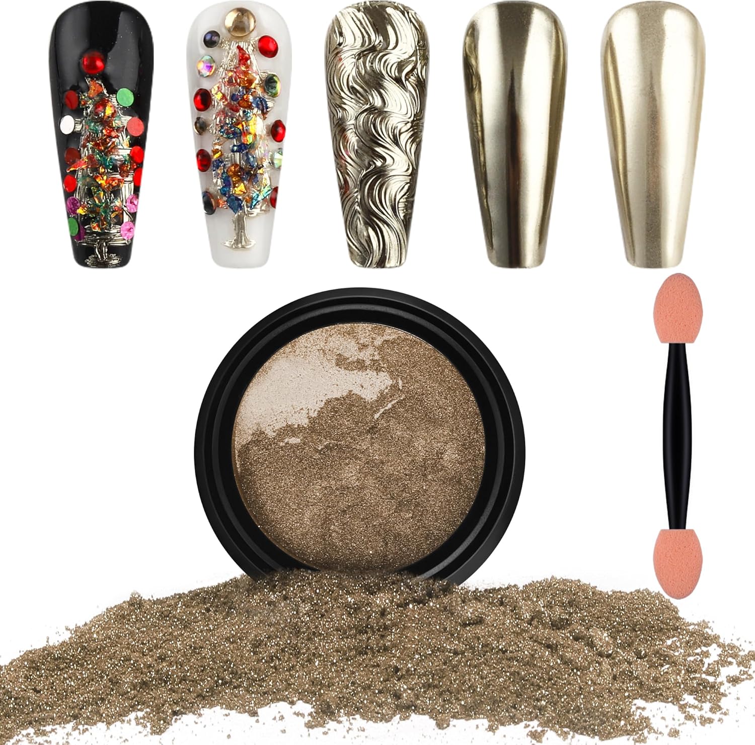 Artdone Chrome Nail Powder, Pale Gold Iridescent Aurora Powder Metallic Mirror Effect Pigment Pearlescent Mermaid Pigment Pearl Glitter Dust Kit, Nail Art Decoration, Resin Craft