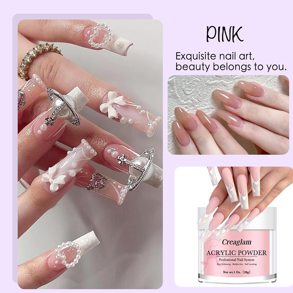 Super Nail Acrylic Powder: 3 Pcs 28g Cover Pink Polymer for 3D Art Carving French Extension - Clear Dark Pink Professional - No Need Lamp