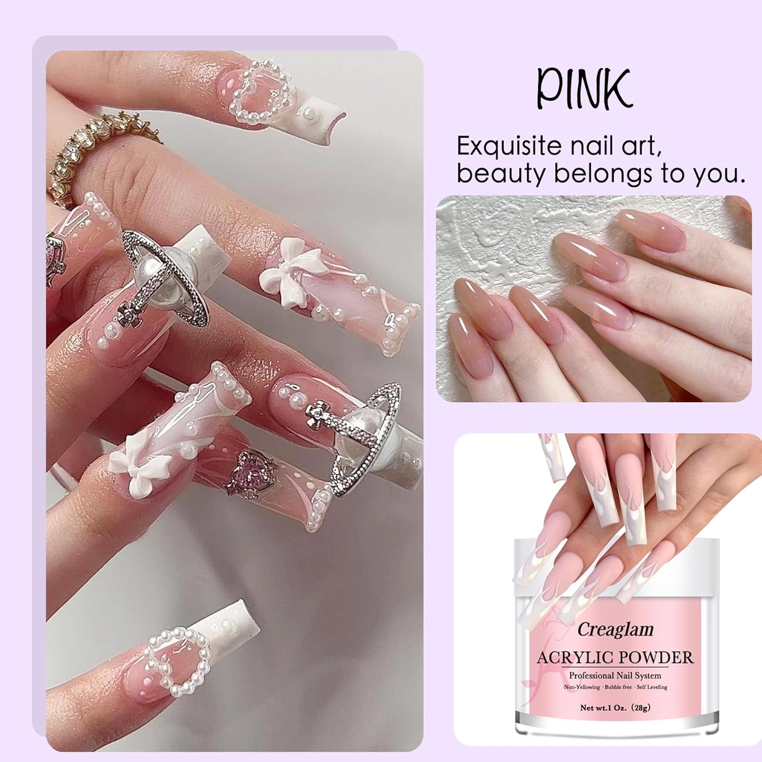 Super Nail Acrylic Powder: 3 Pcs 28g Cover Pink Polymer for 3D Art Carving French Extension - Clear Dark Pink Professional - No Need Lamp