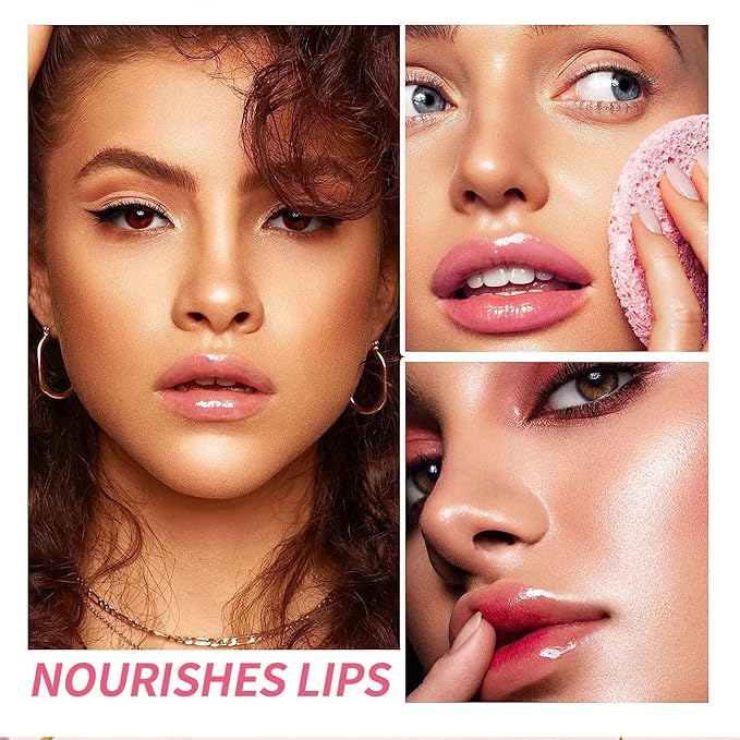 Plumping Lip Oil, Hydrating Gloss Tinted Lip Balm Transparent Lip Care, Big Brush Head Glitter Shine, Long Lasting Nourishing Non-sticky Fresh Texture(CHERRY)