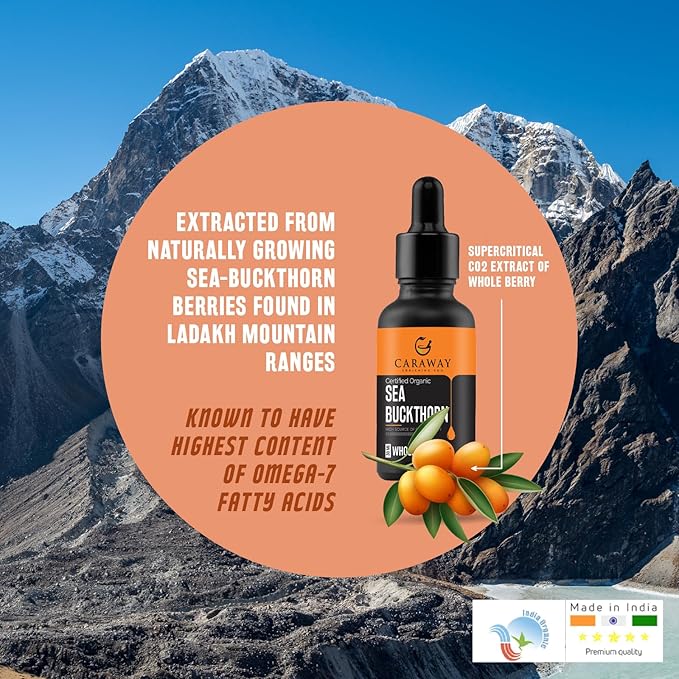 CARAWAY Sea Buckthorn Oil – Whole Berry – 1 Fl Oz | Super Critical Extract of Himalayan Sea Buckthorn Berries rich in Omega-7 Fatty Acids