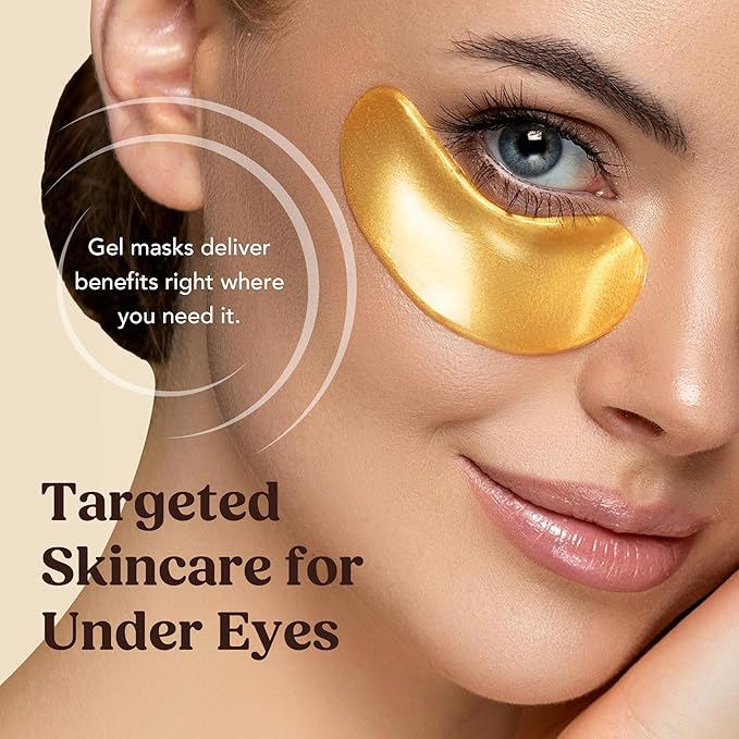 DERMORA Golden Glow Under Eye Patches (20 Pairs Eye Gels) - Rejuvenating Treatment for Dark Circles, Puffy Eyes, Refreshing, Revitalizing, Travel, Wrinkles