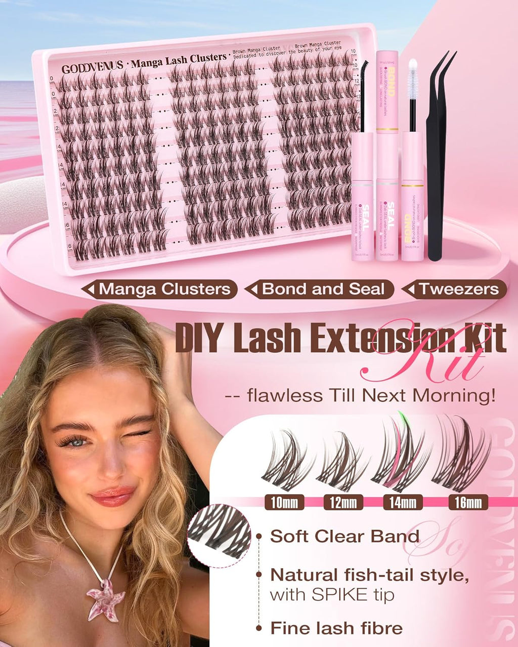 Brown Manga Lash Clusters Kit Natural Cluster Eyelash Extensions Kit CD Curl Wispy Fairy Eyelashes Clusters Anime Individual Lashes 180pcs