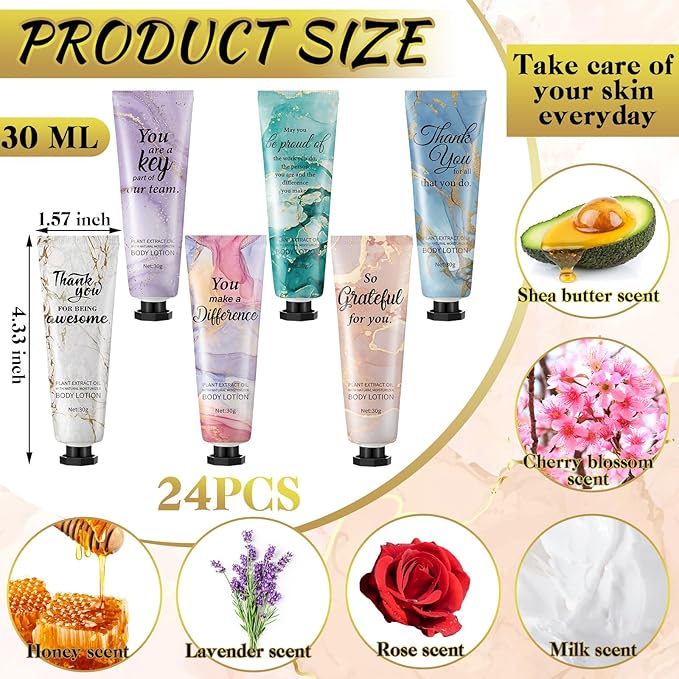 24pcs Mini Body Lotion Bulk Employee Appreciation Gifts in Bulk Mother's Day Travel Size Body Lotion Thank You Inspirational Gifts for Coworker Employees Team Women Moisturizing Staff