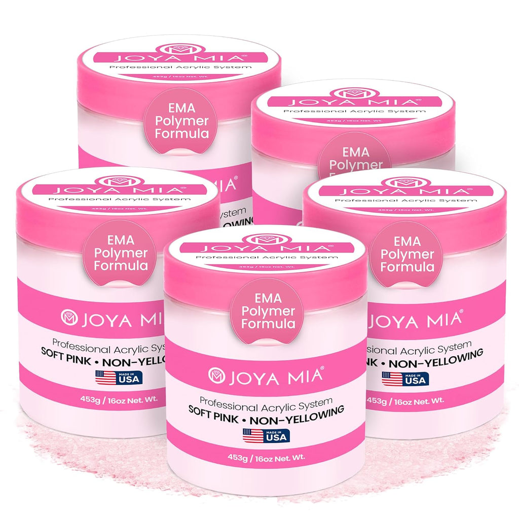 Joya Mia Acrylic Powder for Nails, MMA-Free, Super Adhesion Professional Powder for Flawless & Long-Lasting Nail Enhancements, Easy Application, Vibrant & Stunning Colors - Soft Pink, 5 lbs