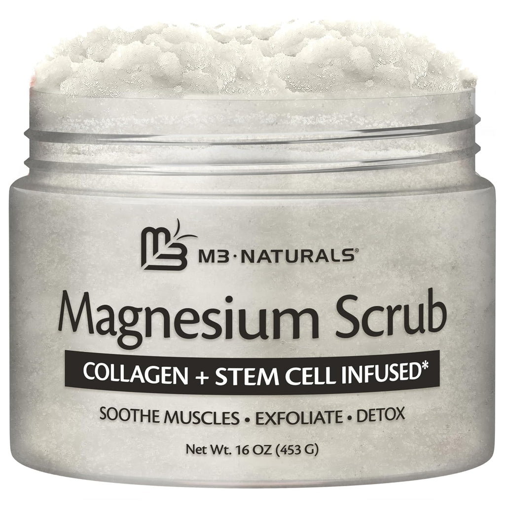 Magnesium Body Scrub for Sore Muscles, Exfoliation, Relaxation and Deep Hydration | Calming & Moisturizing Mineral-Rich Dead Sea Salt Formula With Collagen, Stem Cell & Shea Butter, 16 OZ (453 G)