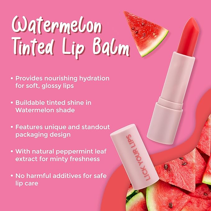 Watermelon Tinted Lip Balm and Strawberry Sugar Lip Scrub Stick Duo - Lip Scrubber Exfoliator helps Lip Repair, Deep Hydration, and a Soft, Radiant Pout 8.10g