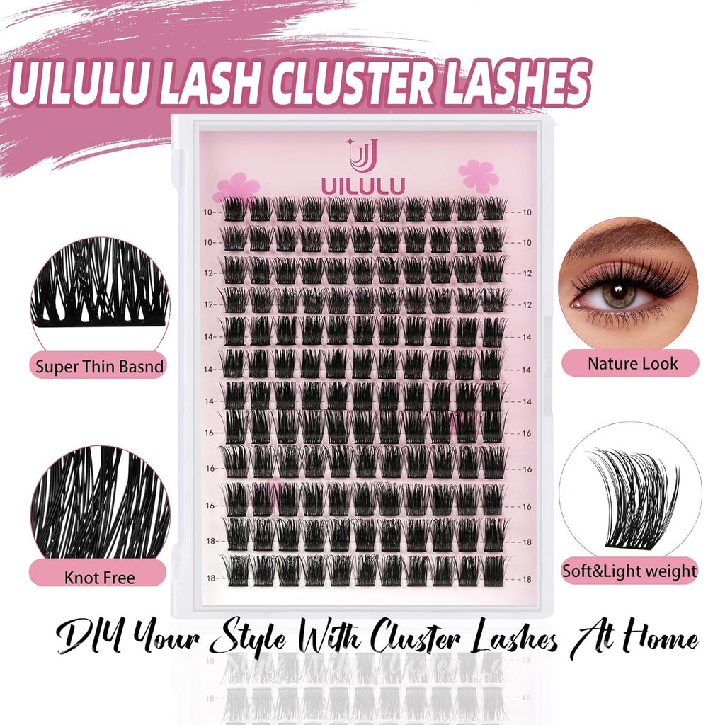 Lash Clusters D Curl Fluffy Clusters Lashes 0.07D 10-18 MIX 132 Eyelashes Individual Lashes DIY Lash Extensions at Home False Lashes Wide Band Wispy Eye Lash Clusters U08 Lash