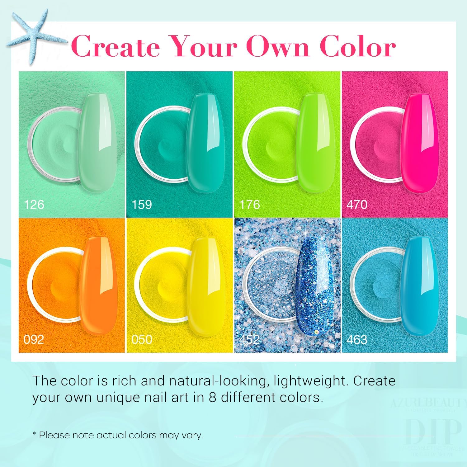 AZUREBEAUTY Dip Nails Powder Starter Kit, Summer Bright Pink Green Series Friendly Acrylic Dip Powder for French Nail Art Manicure,Gift for Women,Air-dry No Nail Lamp Needed