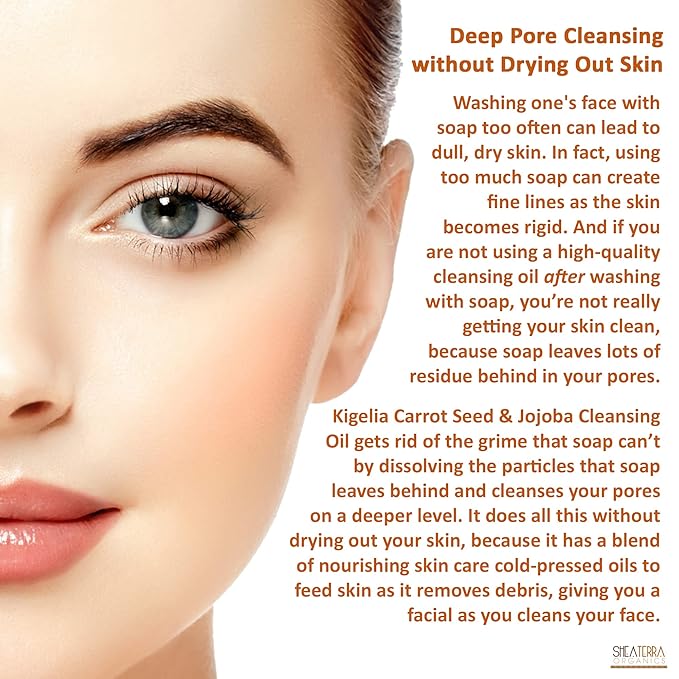 Shea Terra Kigelia Carrot Seed & Jojoba Deep Cleansing Oil – Combines Natural, Nourishing Skin Care Oils to Feed Skin, While Providing a Deep Pore Face Cleanse without Drying Out Skin – 4 oz